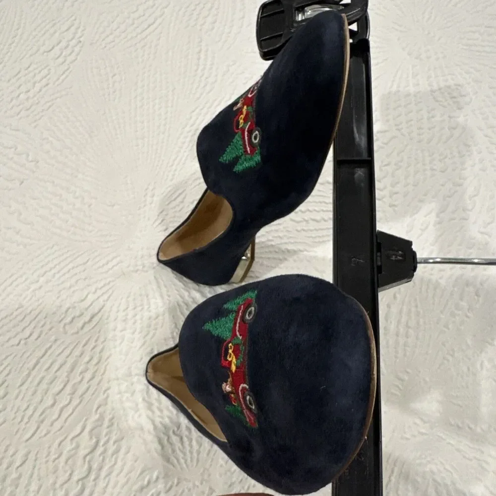 Talbots EUC Ryan Blue Suede RED TRUCK Christmas Holiday Flats Shoes Women's 8 M - Picture 7 of 16